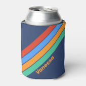 Old School Retro Rainbow Stripes with Name 缶クーラー (缶正面)