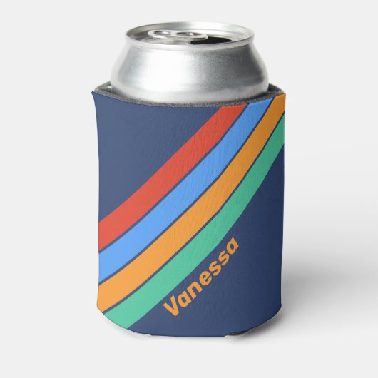 Old School Retro Rainbow Stripes with Name 缶クーラー (缶裏面)