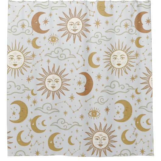 Old school retro stars and constelations design シャワーカーテン (正面)