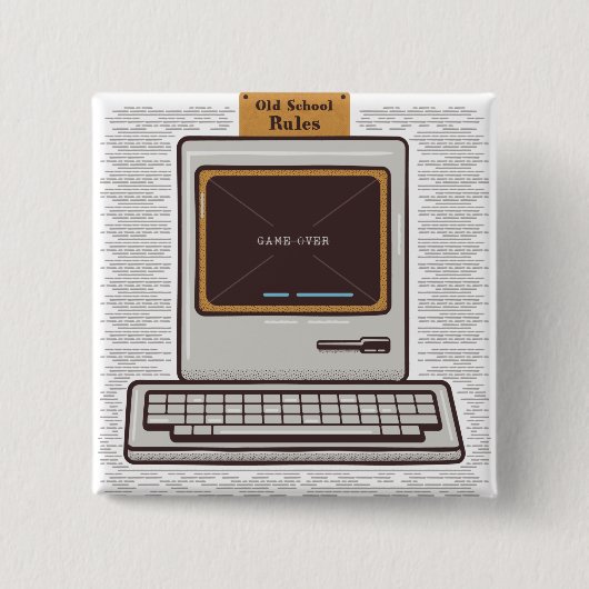 Old School Rules Retro Computer Game Over 缶バッジ (正面)