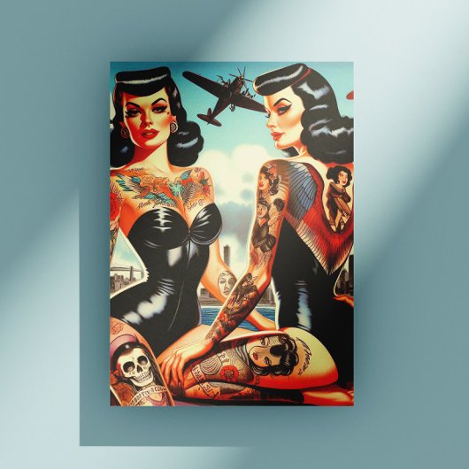 Old School Tatttooed Pin-up ポストカード