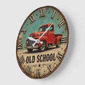 Old School Vintage Red Pickup Truck Rustic  ラージ壁時計 (傾斜)