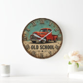 Old School Vintage Red Pickup Truck Rustic  ラージ壁時計 (ホーム)
