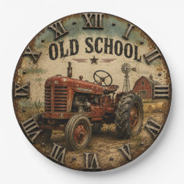 Old School Vintage Red Tractor Rustic Farmhouse ペーパープレート