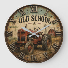 Old School Vintage Red Tractor Rustic Farmhouse ラージ壁時計