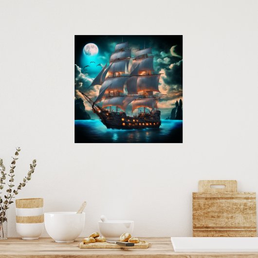 Old Schooner Sailing Ship Poster ポスター (キッチン)