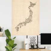 Old Sheet Music Map of Japan ポスター (ホームオフィス)