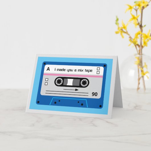 Old Skool Dark Blue Cassette Mix Tape Greetings カード (黄色い花)