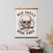 "Old Souls Ride Free" ヴィンテージ スカル シガー 壁アート 吊り下げ型タペストリー (寝室)