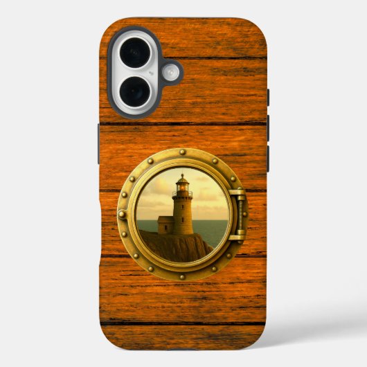 Old Stone Lighthouse Wood Grain iPhone 16 Case Case-Mate iPhoneケース (裏面)
