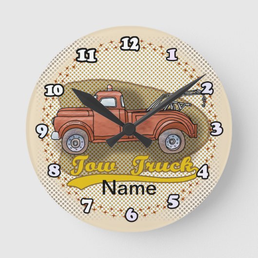 Old Tow Truck Clock ラウンド壁時計 (正面)