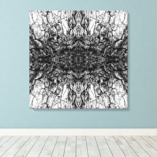 Old Tree Bark Black And White Photo Pattern Design キャンバスプリント (インサイチュ (ウッドフロア))