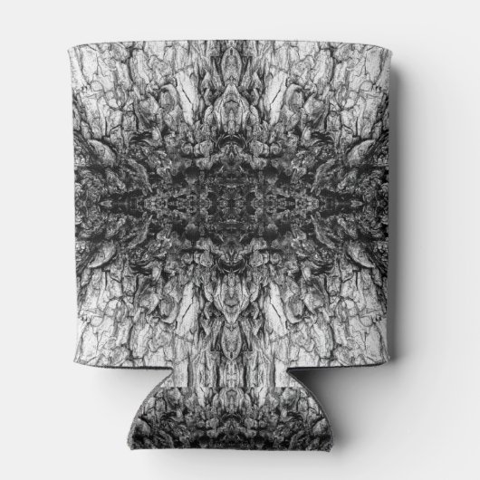 Old Tree Bark Black And White Photo Pattern Design 缶クーラー (裏面)