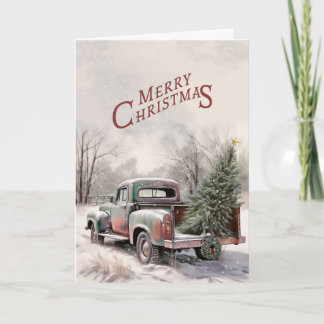 Old Truck and Christmas Tree Greeting Card カード