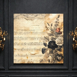 Old Victorian Black and Beige Music Sheet キャンバスプリント