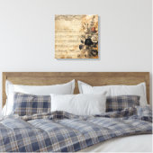 Old Victorian Black and Beige Music Sheet キャンバスプリント (インサイチュ (寝室))