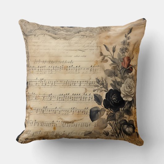 Old Victorian Black Floral クッション (正面)