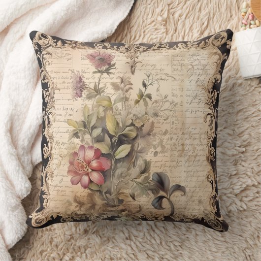 Old Victorian Black Floral クッション (ブランケット)