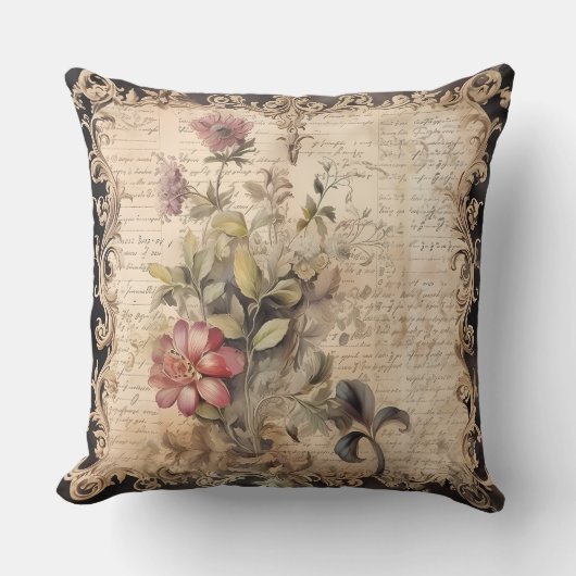 Old Victorian Black Floral クッション (正面)