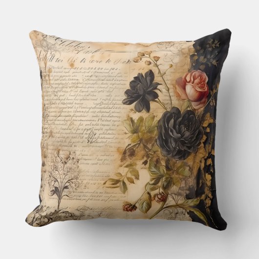 Old Victorian Black Floral クッション (正面)