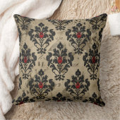 Old Victorian Black Red & Beige Damask クッション (ブランケット)