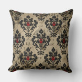 Old Victorian Black Red & Beige Damask クッション (正面)