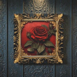 Old Victorian Black with Red Rose キャンバスプリント