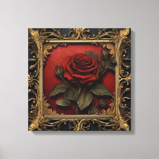 Old Victorian Black with Red Rose キャンバスプリント (正面)