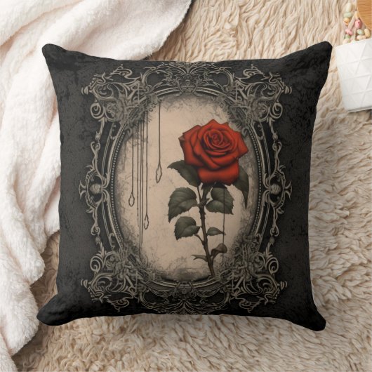 Old Victorian Black with Red Rose クッション (ブランケット)