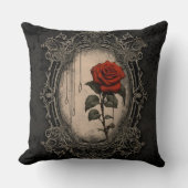 Old Victorian Black with Red Rose クッション (正面)