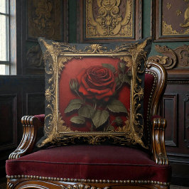 Old Victorian Black with Red Rose クッション