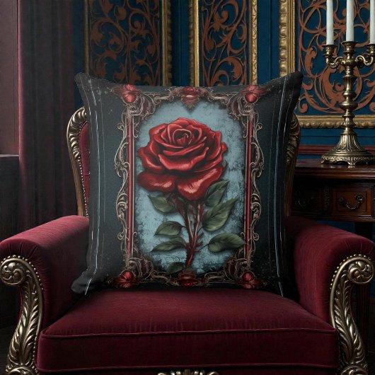 Old Victorian Black with Red Rose クッション