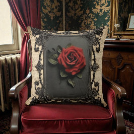 Old Victorian Black with Red Rose クッション