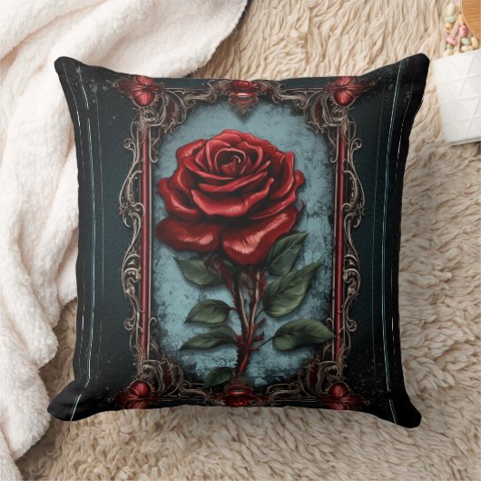 Old Victorian Black with Red Rose クッション (ブランケット)