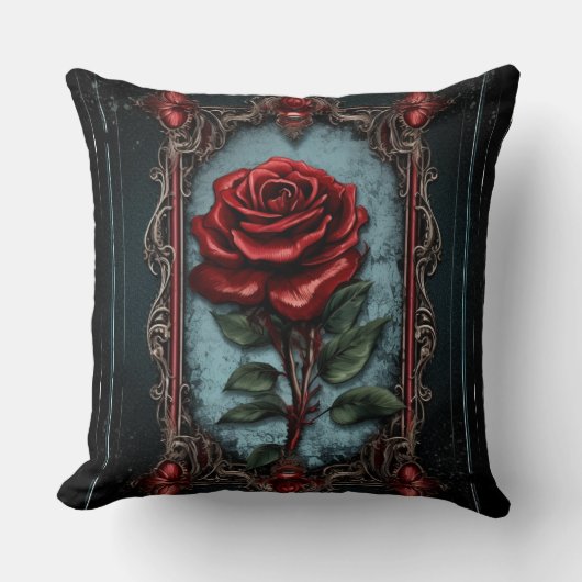 Old Victorian Black with Red Rose クッション (正面)