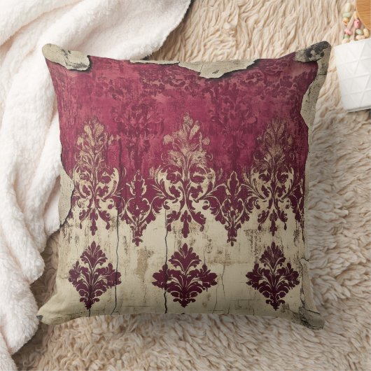 Old Victorian Dark Red Maroon Floral クッション (ブランケット)