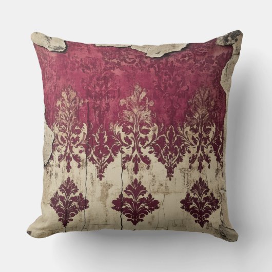 Old Victorian Dark Red Maroon Floral クッション (正面)