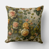 Old Victorian Orange Yellow Floral クッション (正面)