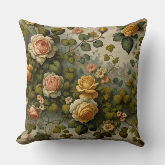 Old Victorian Orange Yellow Floral クッション (正面)