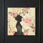 Old Victorian Silouette with Pink Roses キャンバスプリント