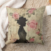 Old Victorian Silouette with Pink Roses クッション (ブランケット)