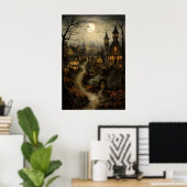 Old Village With Pumpkins, Halloween Countryside ポスター (ホームオフィス)