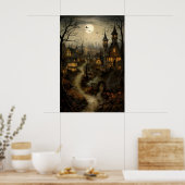 Old Village With Pumpkins, Halloween Countryside ポスター (キッチン)