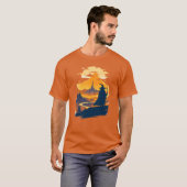 Old Wanderer Gazing at a Mystical City Fantasy Tシャツ (正面フル)