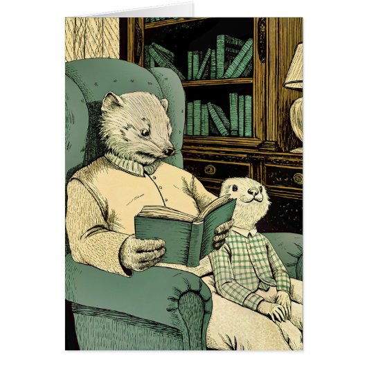 Old weasel reading a book to a young weasel (正面)