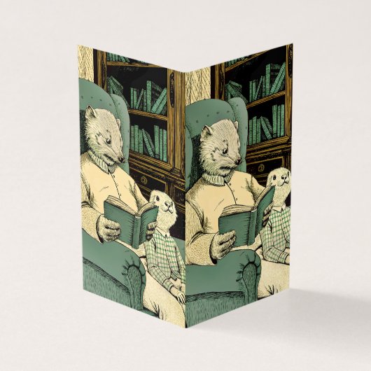 Old weasel reading a book to a young weasel (外部)