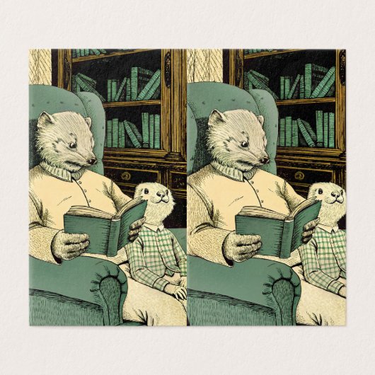 Old weasel reading a book to a young weasel (外部フラット)