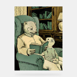 Old weasel reading a book to a young weasel アクリルサイン
