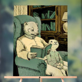 Old weasel reading a book to a young weasel アクリルサイン (ニュートラル)