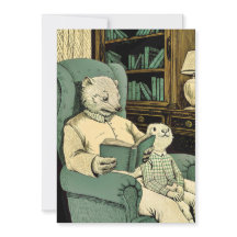 Old weasel reading a book to a young weasel